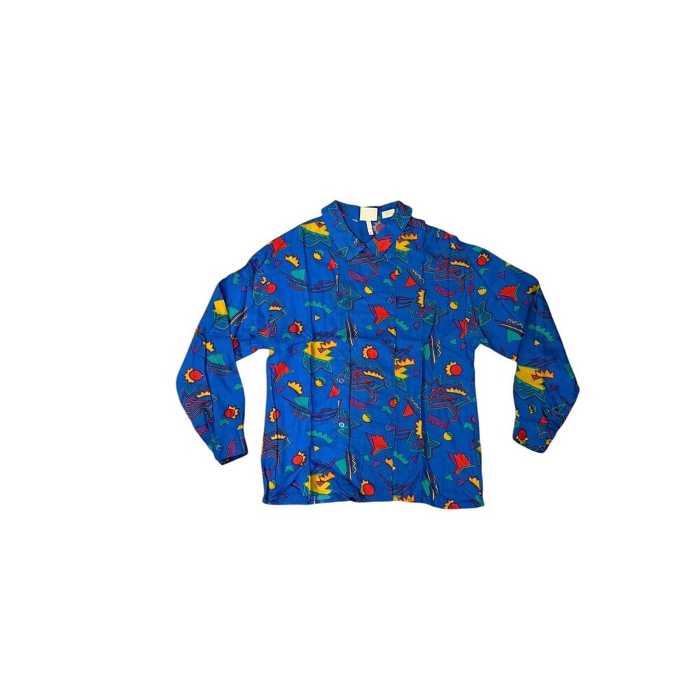 Rafferty Abstract Geometric Shirt Mens Large Blue‎ Vintage 80s 90s Rayon Japan